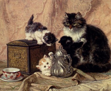  Henriette Malerei - Teatime für Kätzchen Tier Katze Henriette Ronner Knip